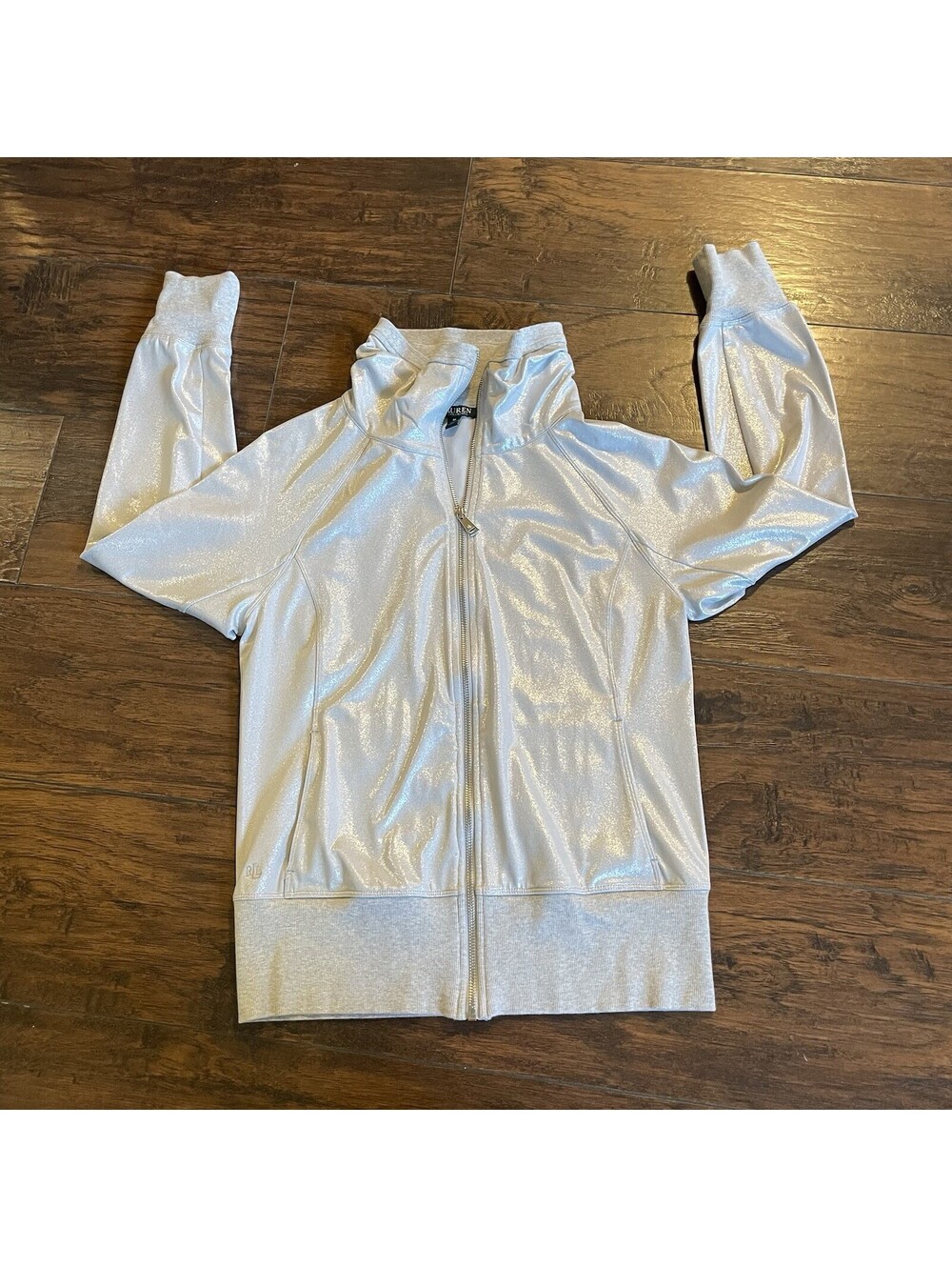 Ralph Lauren Womens Shimmer Jacket silver Plus Size Medium